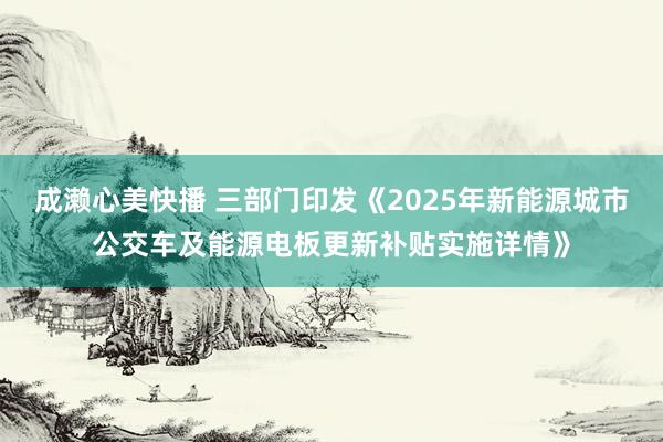 成濑心美快播 三部门印发《2025年新能源城市公交车及能源电板更新补贴实施详情》