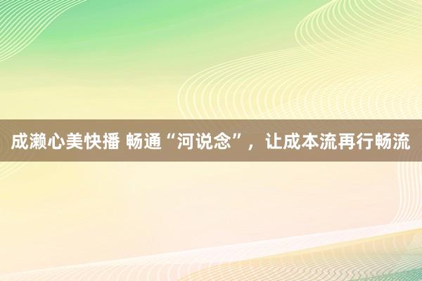 成濑心美快播 畅通“河说念”，让成本流再行畅流