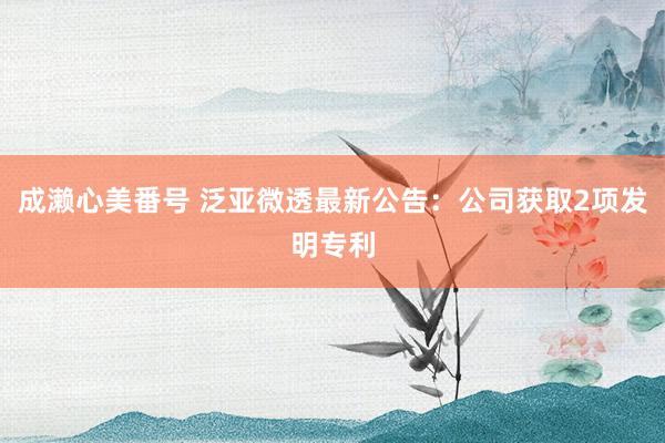 成濑心美番号 泛亚微透最新公告：公司获取2项发明专利