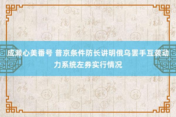 成濑心美番号 普京条件防长讲明俄乌罢手互袭动力系统左券实行情况