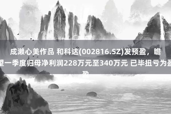 成濑心美作品 和科达(002816.SZ)发预盈，瞻望一季度归母净利润228万元至340万元 已毕扭亏为盈