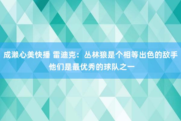 成濑心美快播 雷迪克：丛林狼是个相等出色的敌手 他们是最优秀的球队之一